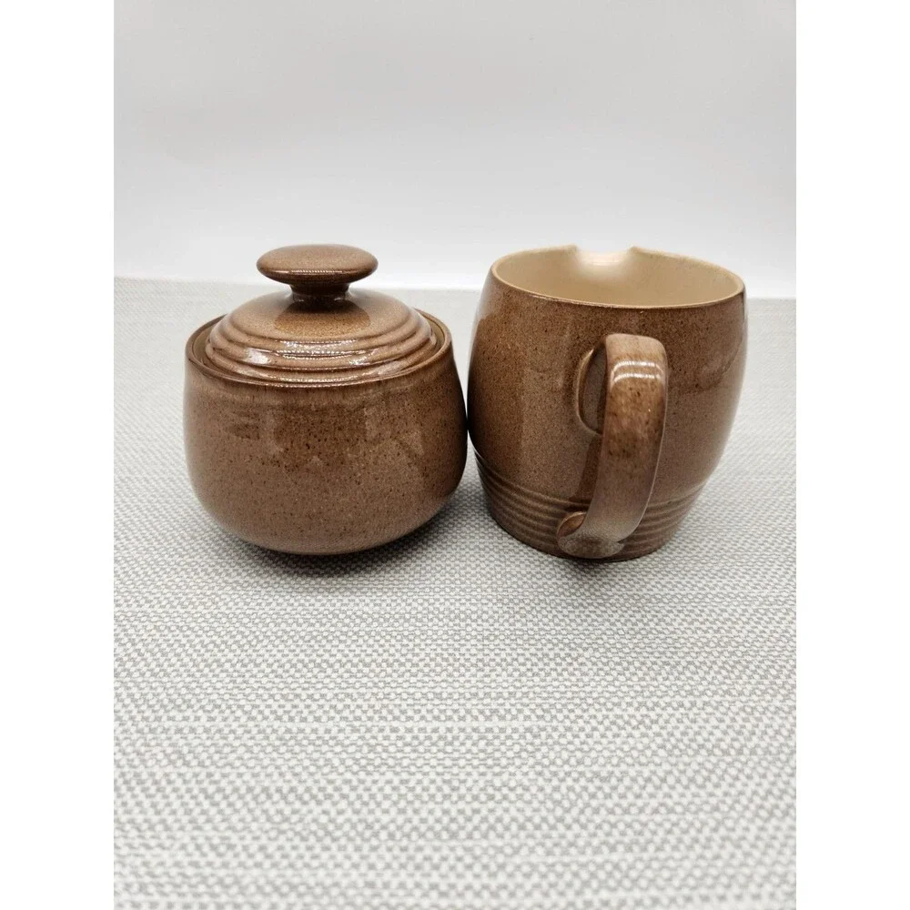 Denby Langley Greystone Brown Sugar Bowl And Creamer Jug Set Discontinued